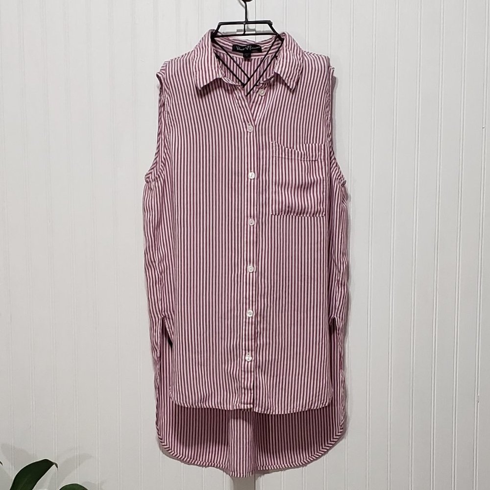 Velvet Heart / L / Red, White Strip Button Down / Sleeveless